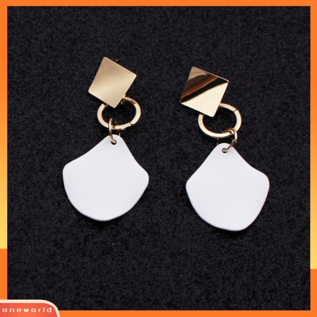 [WOD] 1pasang Wanita Menjuntai Anting Warna Kontras Bentuk Belah Ketupat Alloy Tahan Lama Drop Earrings Lady Aksesori