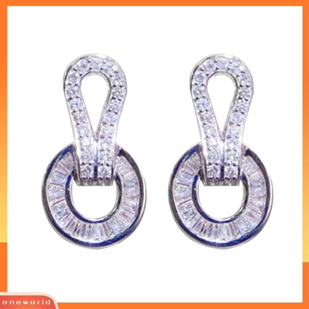 [WOD] Mewah Wanita Penuh Cubic Zirconia Lingkaran Telinga Studs Earrings Perhiasan Pesta Pernikahan