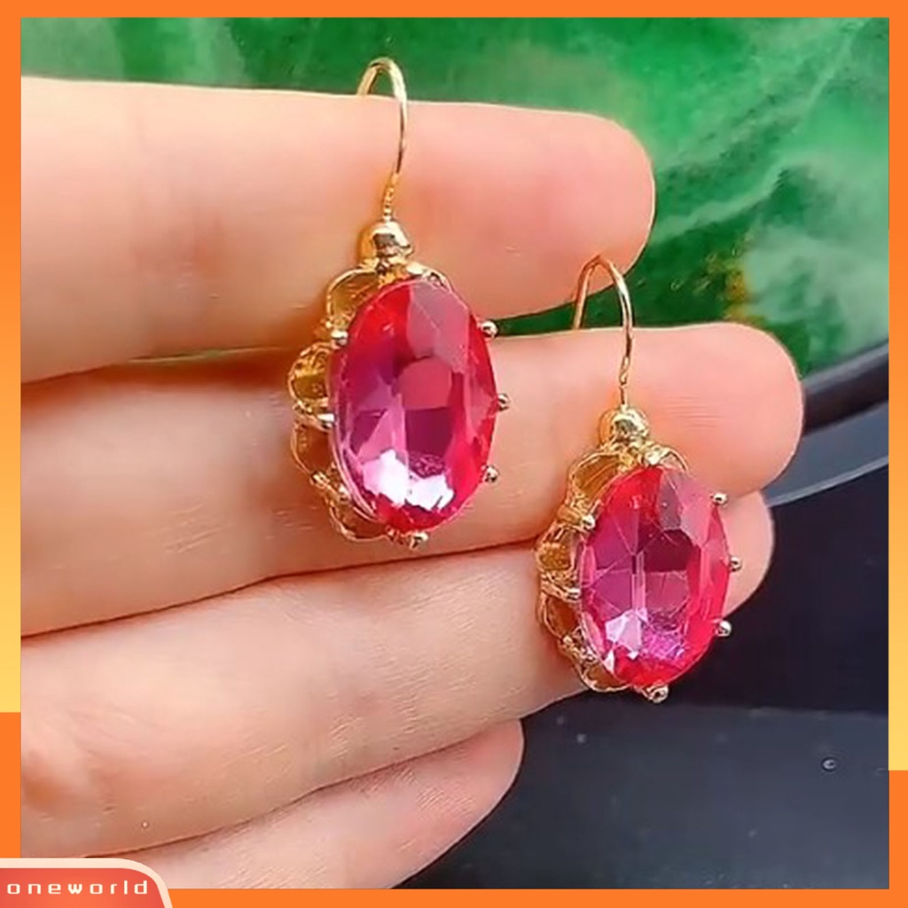 [WOD] 1pasang Anting Hoop Shiny Besar Berlian Imitasi Perhiasan Temperamen Tahan Lama Menjuntai Anting Hadiah Ulang Tahun