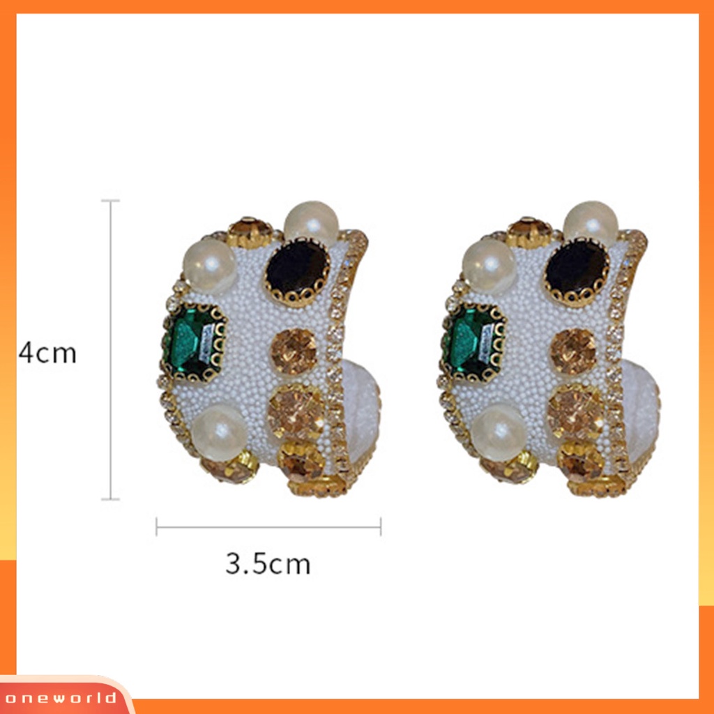 [WOD] 1pasang Mutiara Imitasi Dekorasi Bersinar Berlian Imitasi Stud Anting Berlebihan Berbentuk C Lady Earrings Perhiasan Aksesoris