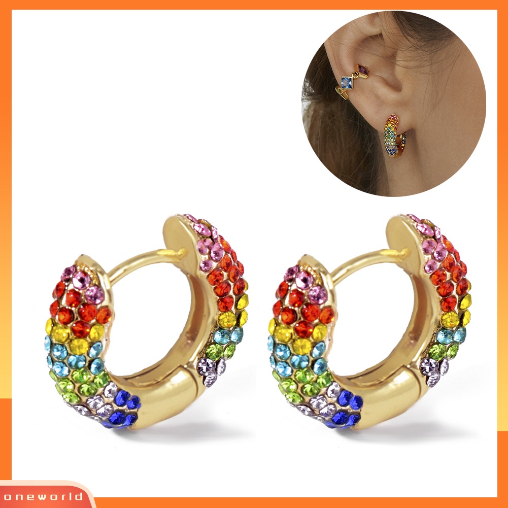 [WOD] 1pc Fashion Wanita Multicolor Berlian Imitasi Hias Huggie Earring Pesta Perhiasan Hadiah