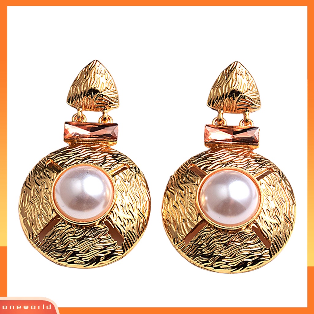 [WOD] 1pasang Anting Wanita Bulat All-match Alloy Mutiara Imitasi Berlebihan Drop Earring Untuk Belanja