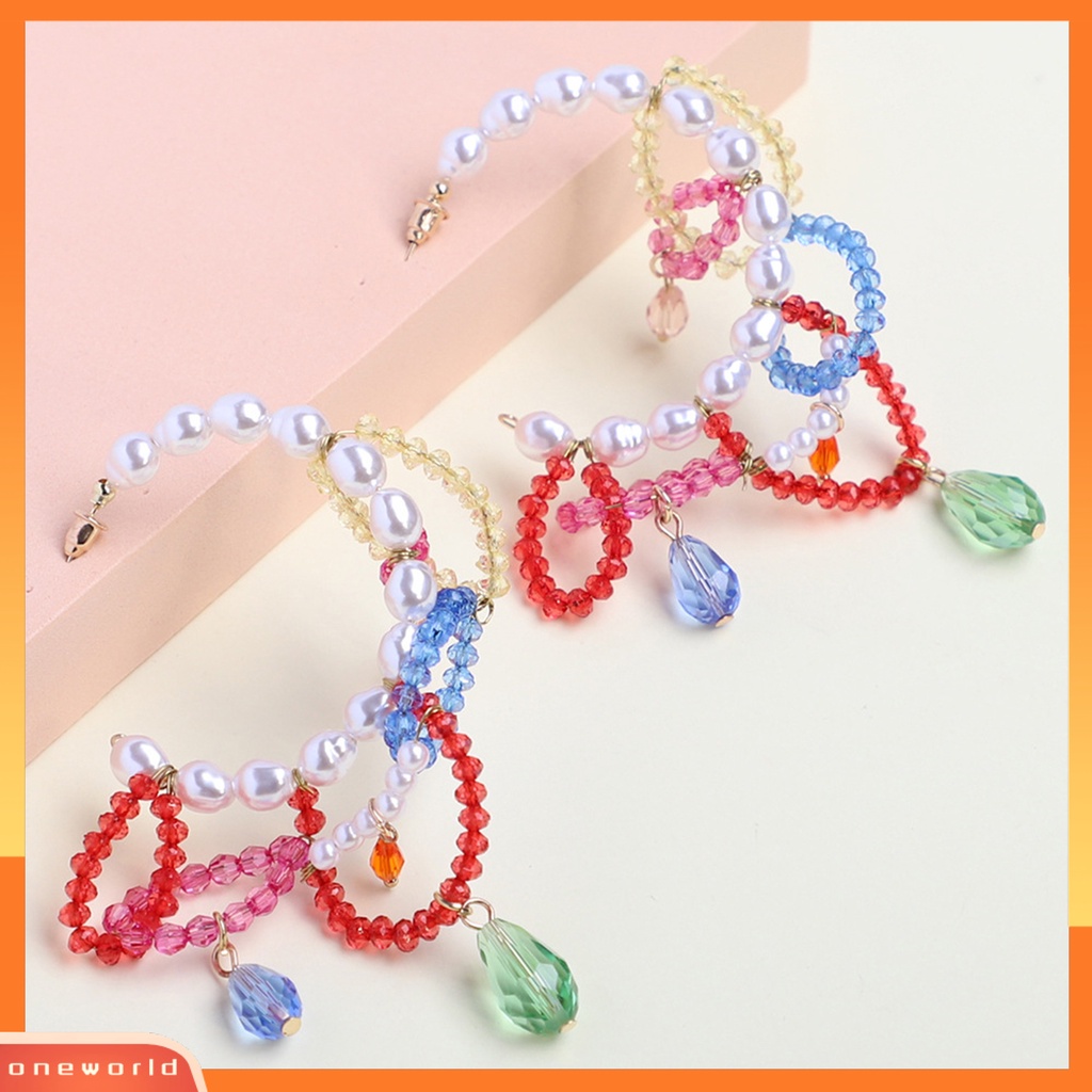 [WOD] Anting Hoop Berlebihan Rumbai Perhiasan Fashion Handmade Rajut Anting Manik-Manik Mutiara Imitasi Untuk Pesta