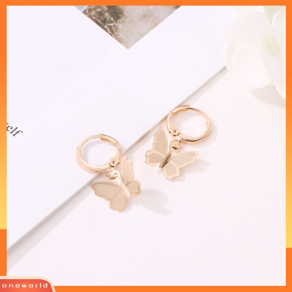 [WOD] Sweet Matte Butterfly Drop Wanita Huggie Anting Tindik Perhiasan Hadiah Ulang Tahun