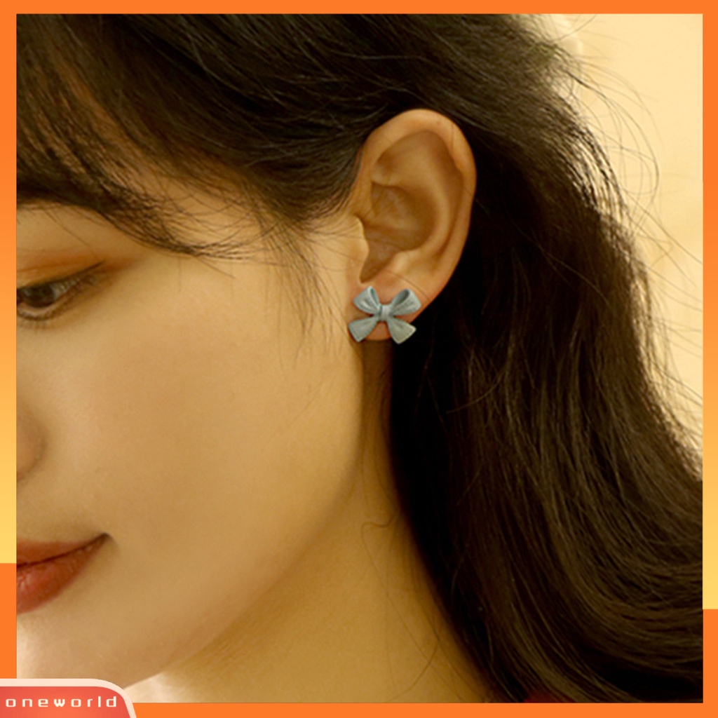 [WOD] 1pasang Ear Studs Berwarna Busur Berlapis Manis Gaya Korea Electroplating Stud Earrings Perhiasan Hadiah