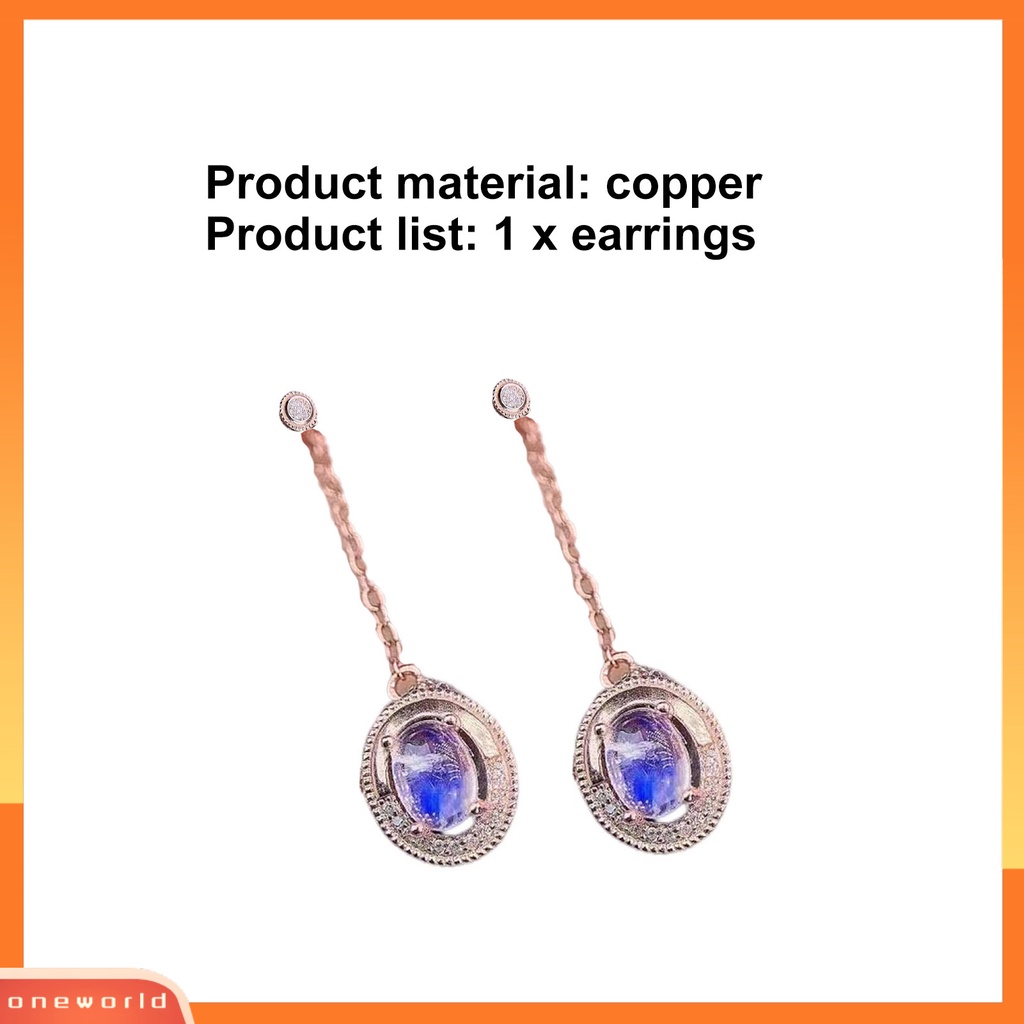 [WOD] 1pasang Anting Drop Earrings Anti Alergi All-match Hias Glittery Fashion Simulasi Moonstone Anting Panjang Untuk Pacaran