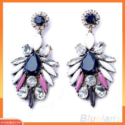 [WOD] Wanita Fashion Berlian Imitasi Mengkilap Pesona Flossy Statement Stud Menjuntai Anting-Anting