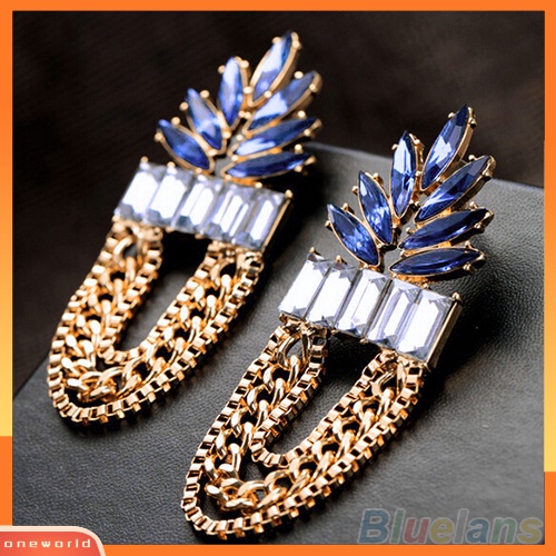 [WOD] Fashion Wanita Berlian Imitasi Putaran Link Emas Rantai Jumbai Menjuntai Anting Giwang