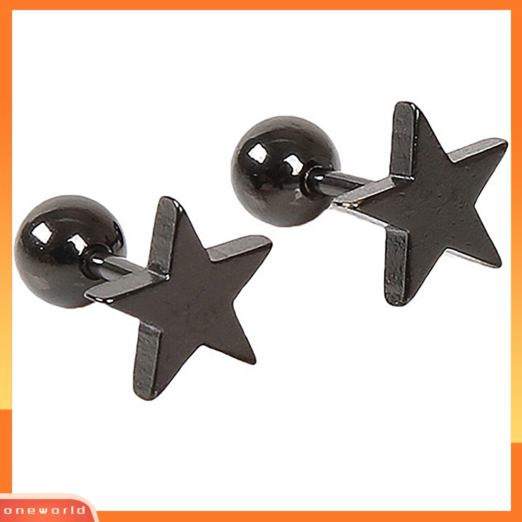 [WOD] 1pasang Charm Perhiasan Anting Stud Telinga Bahan Alloy Motif Pentagram Untuk Pesta