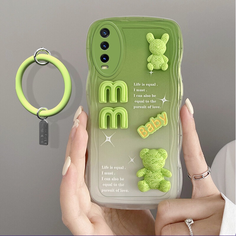 Andyh Desain Baru Untuk Vivo Y20 Y20i Y12S Y20S G Y20A Y12A Y20T 2026 Y3S 2021case 3D Lucu Bear+ Gelang Warna Solid Fashion Premium Gradient Soft Phone Case Silikon