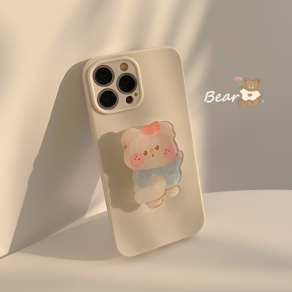 IPHONE Ins Kuning Kasus Silikon Dengan Honeypot Beruang Holder Untuk Iphone14 11 12 13 PRO MAX Casing Cover Pelindung AT0323