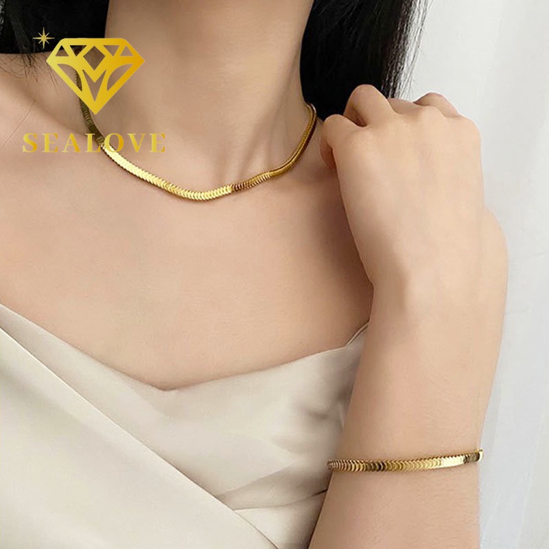 Kalung Titanium Wanita Sisik Ikan Emas 18K Anti Karat Cantik Elegan Korea Rantai Belut Aksesoris Perhiasan