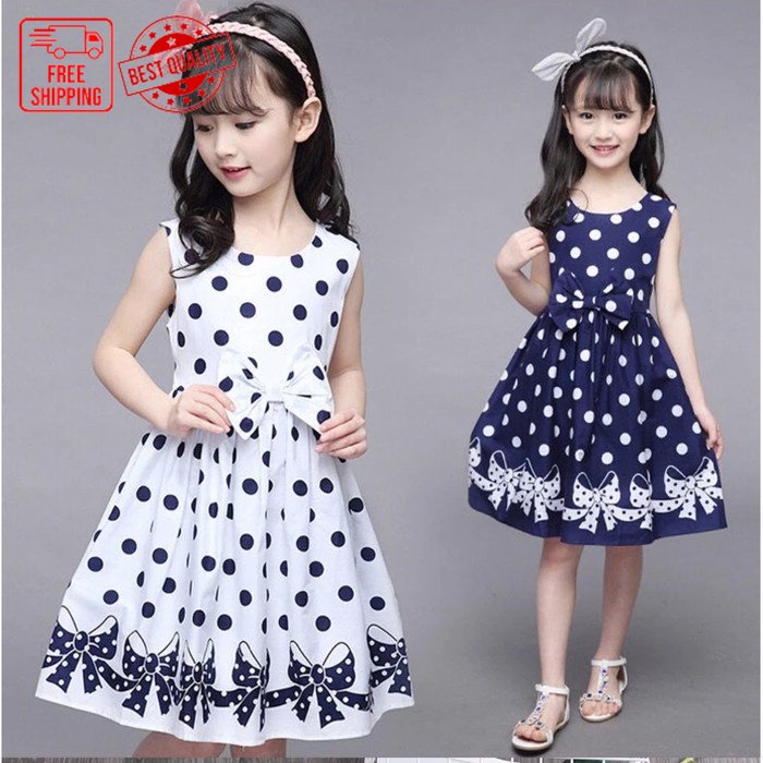 PROMO Dress anak perempuan / Dres polkadot gaun pesta anak umur 8 9 10 tahun