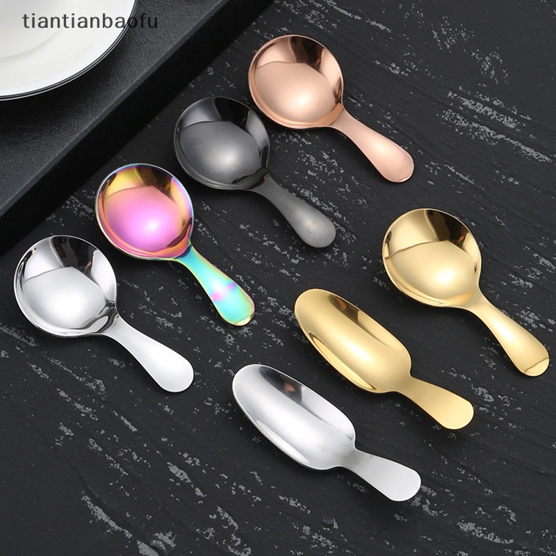 [tiantianbaofu] Lucu Stainless Steel Gagang Pendek Kepala Bulat Sendok Bayi Es Krim Dessert Spoon Butik