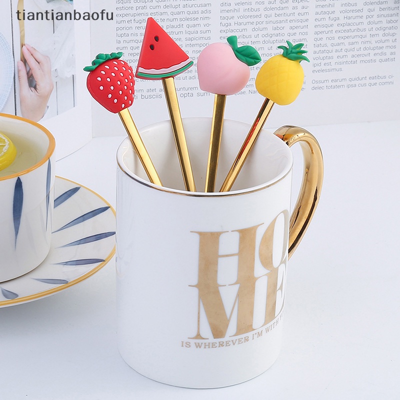 [tiantianbaofu] Stainless Steel Sendok Garpu Kartun Buah Macaron Dessert Spoons Fruit Forks Anak Set Aksesoris Dapur Butik