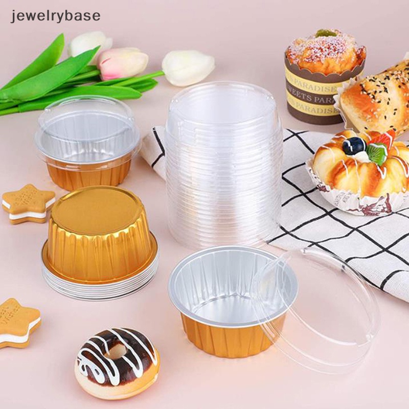 [jewelrybase] 10pcs 125ML Aluminium Foil Bulat Berbentuk Cupcake Cup Dengan Tutup Creme Wadah Butik