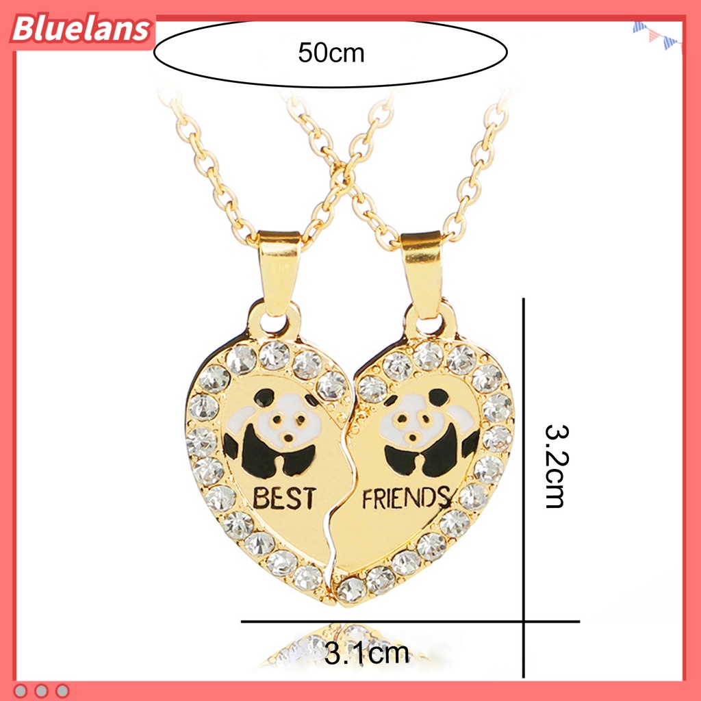 [BLS] 2 Pcs Bersinar Hias Berlian Imitasi Persahabatan Kalung Hadiah Sahabat Panda Hati Liontin Kalung Perhiasan Aksesori