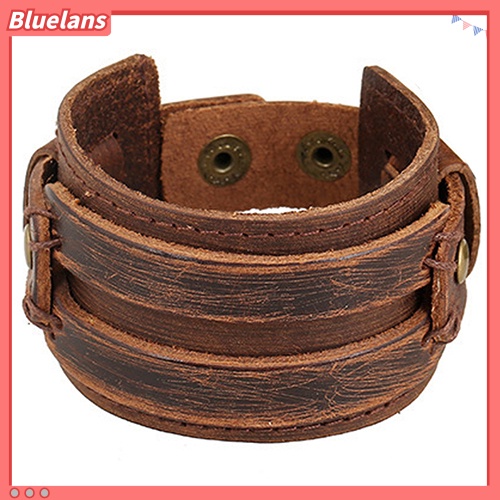 [BLS] Pria Wanita Punk Retro Lebar Kulit Imitasi Sabuk Gelang Gelang Tangan Perhiasan Hadiah