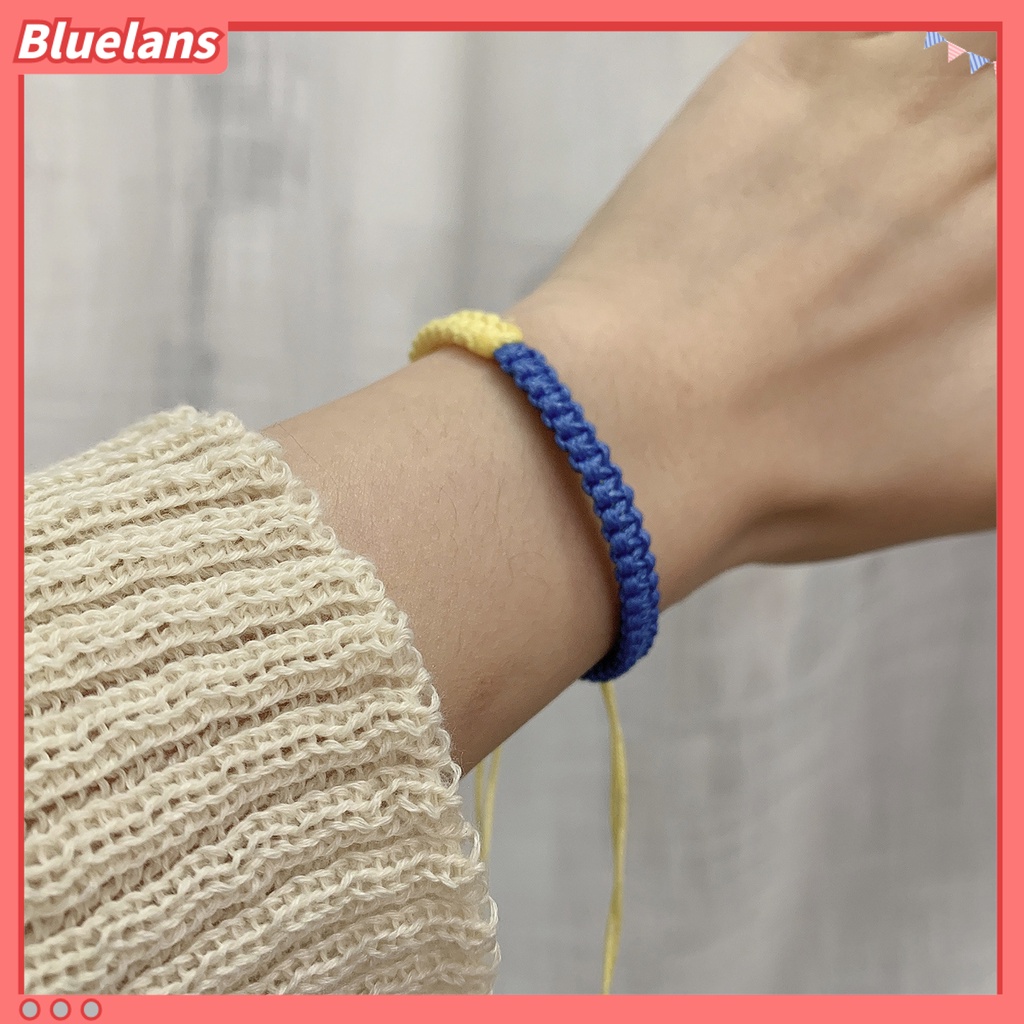 [BLS] Tenun Tangan Tali Kuat Dikepang Gelang Tahan Aus Gaya Etnik Biru Kuning Patchwork Adjustable Gelang Perhiasan Aksesoris