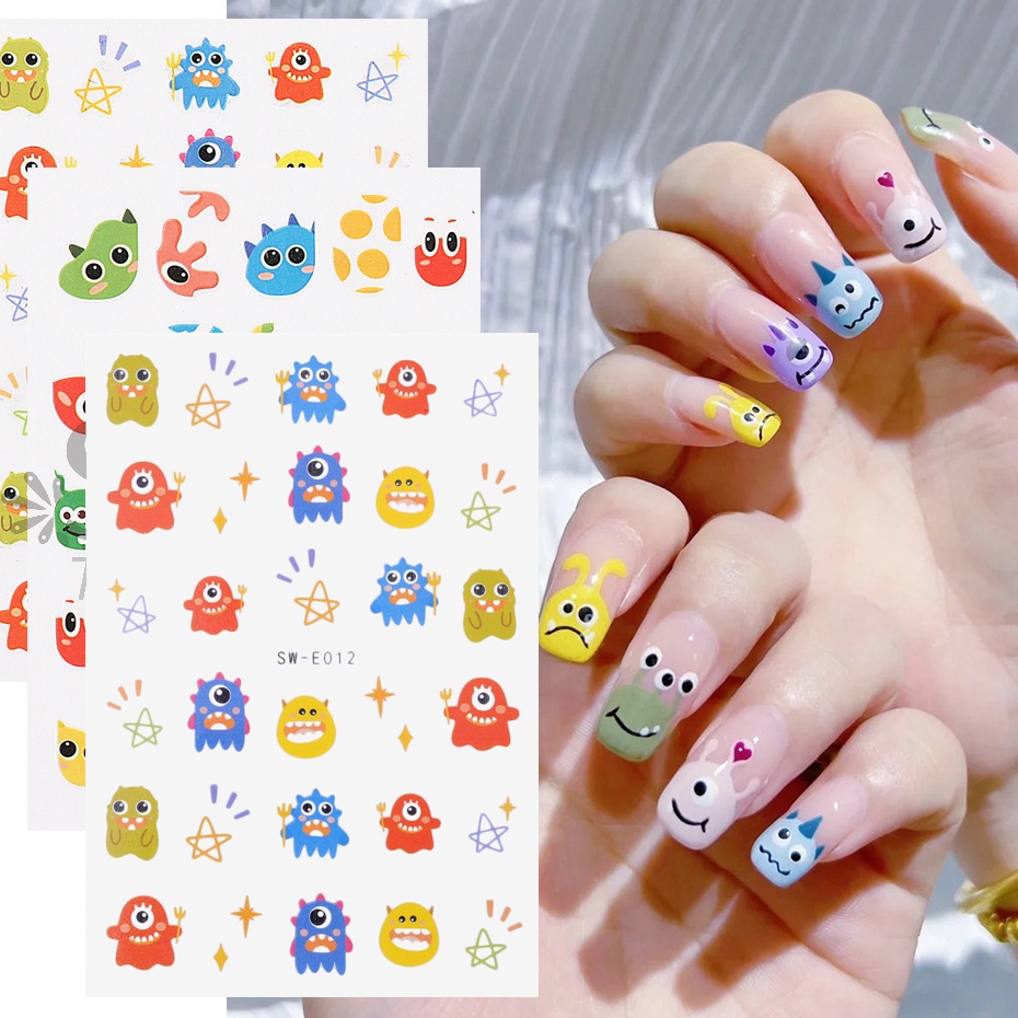 [Unggulan] 1pc Colorful Manicure Decor Self-Adhesive 3D Monster Kecil Kuku Stiker Kartun Mata Besar Stiker Kuku DIY Nail Art Slider Aksesoris Kuku Alat Kuku Untuk Wanita