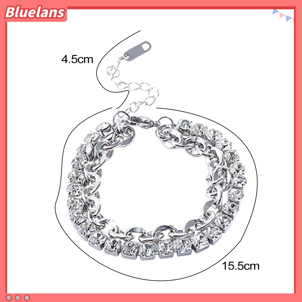 [BLS] Wanita Gelang Kepribadian Adjustable Double Layer Cubic Zirconia Electroplating Menghias Anti Karat Tarnish Free Dainty Chain Bracelet Perhiasan Aksesori