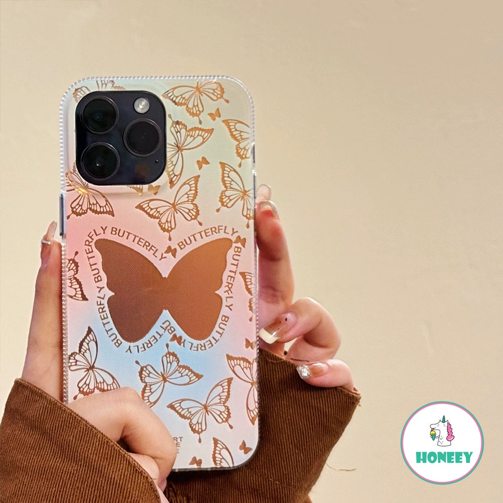 IPHONE Lucu Korea Retro Laser Gradual Change Butterfly Phone Case Untuk Iphone14 13 12 Pro Max Case Untuk Iphone11Cantik Shockproof Back Cover