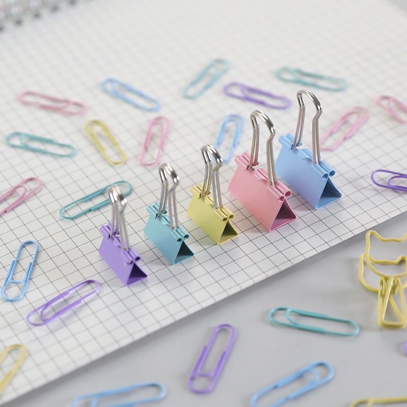Kombinasi Penjepit Kertas / Paper Clip Binder Clip and Push Pin Set Warna Pastel