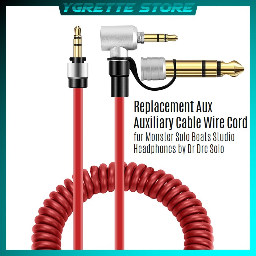 YGRETTE - Aux Audio Cable Pro Detox 3.5 and 6.5 mm Male to Male - Replacement Aux Auxiliary Cable Wire Cord for Monster Solo Beats Studio Headphones by Dr Dre Solo