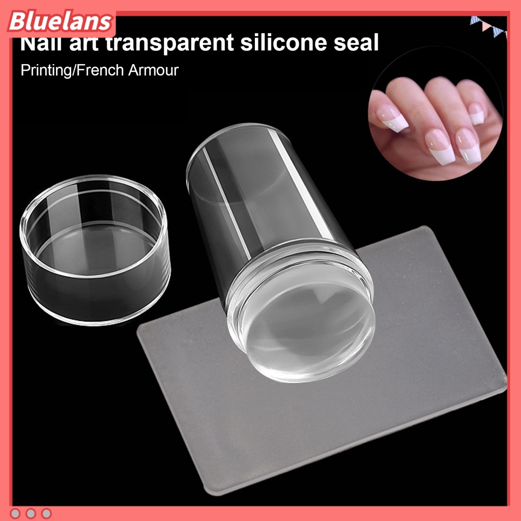 [BLM] 1set Nail Art Stamper Dengan Scraper Kuku Desain Dapat Dilepas Stamper Kuku Silikon Transparan Manicure Tools Untuk Profesional
