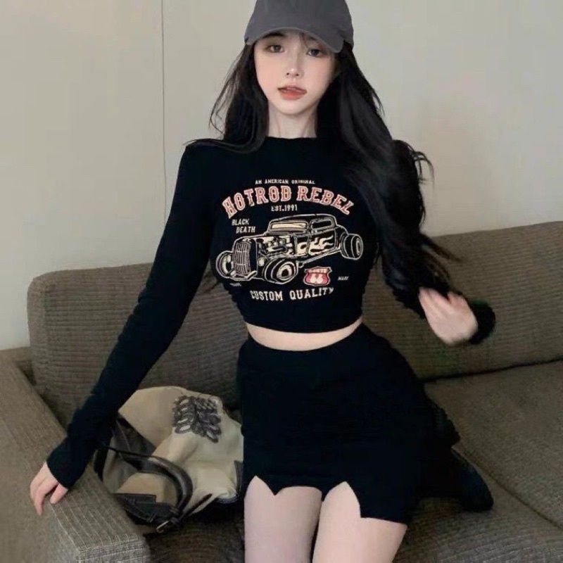 BEFAST - ZGW OOTD WANITA KAOS JOANA / Longsleeve HOTROD REBEL (LD 88, P 40) / Atasan Wanita Lengan panjang / Pakaian Casual Wanita Remaja / OOTD Wanita Ala Korean Style / Longslevee Crop Terbaru / Fashion kekinian Remaja