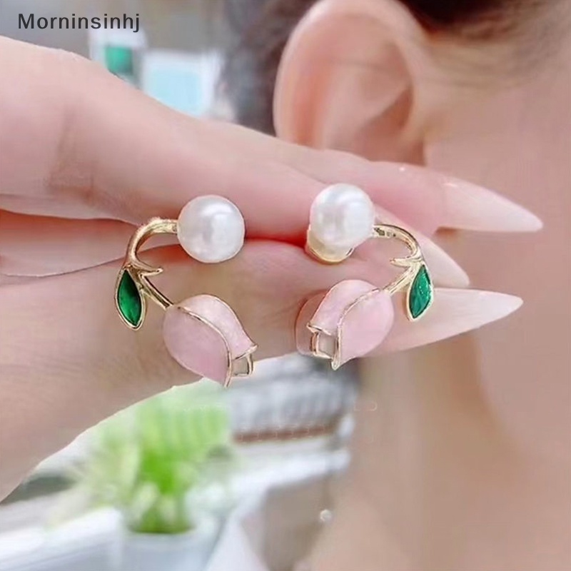 Mornin Anting Tusuk Mutiara Imitasi Tulip Ringan Korea Untuk Wanita Dua Cara Memakai Ear Studs Untuk Perempuan Perhiasan Pesta Harian id