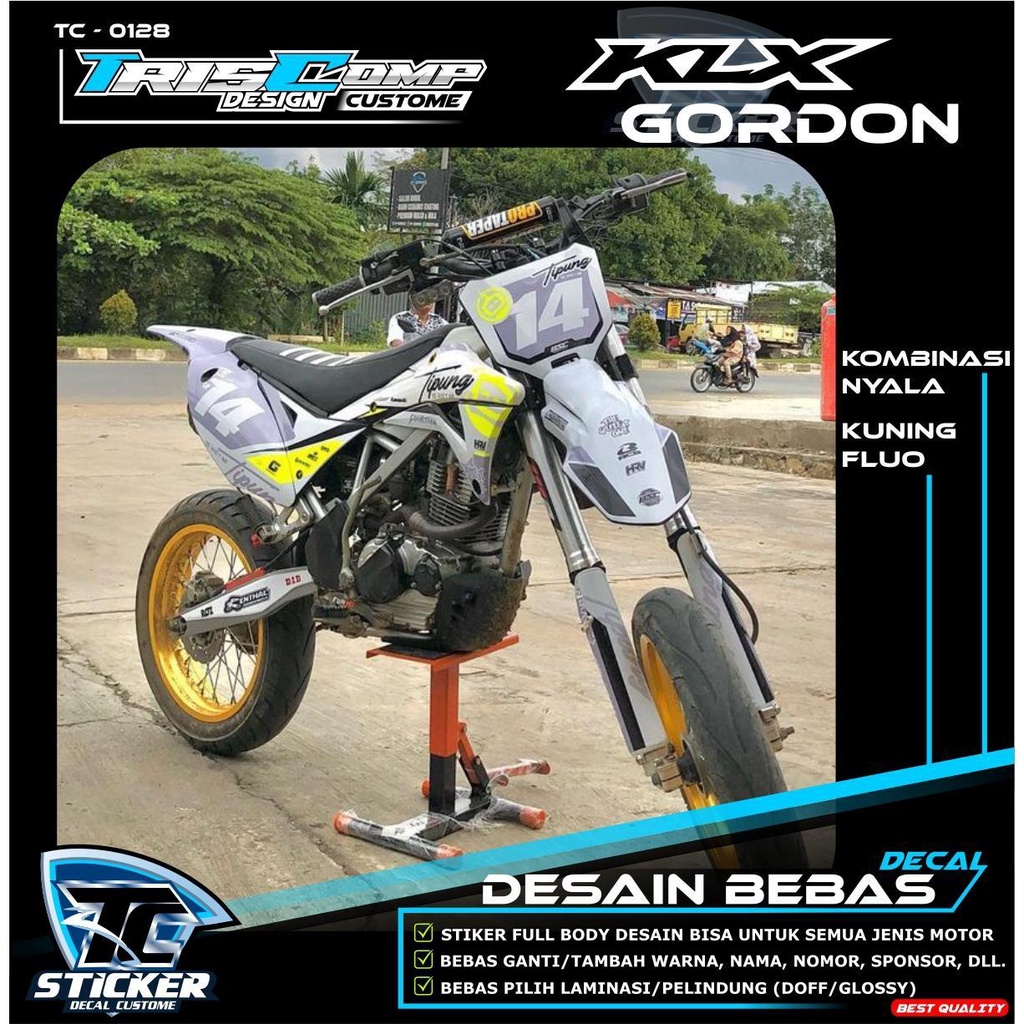 Decal Stiker KLX GORDON Kombinasi Kuning Fluo Menyala / Decal Dtracker DTX FullBody - Stiker Stripin