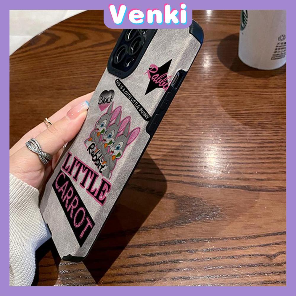 VENKI - Untuk iPhone 11 Case Leather Pupil Suede Case Soft Shockproof Case Camera Simple Cute Bunny Kompatibel dengan iPhone 14 13 Pro max 12 Pro max xr xs 7Plus 8Plus