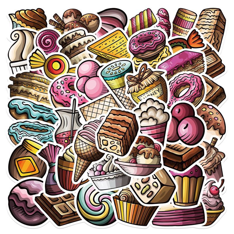 67pcs Stiker Es Krim Donat Makanan Kartun Campuran Untuk Menghias Koper Gitar Notebook Kertas Scrapbook