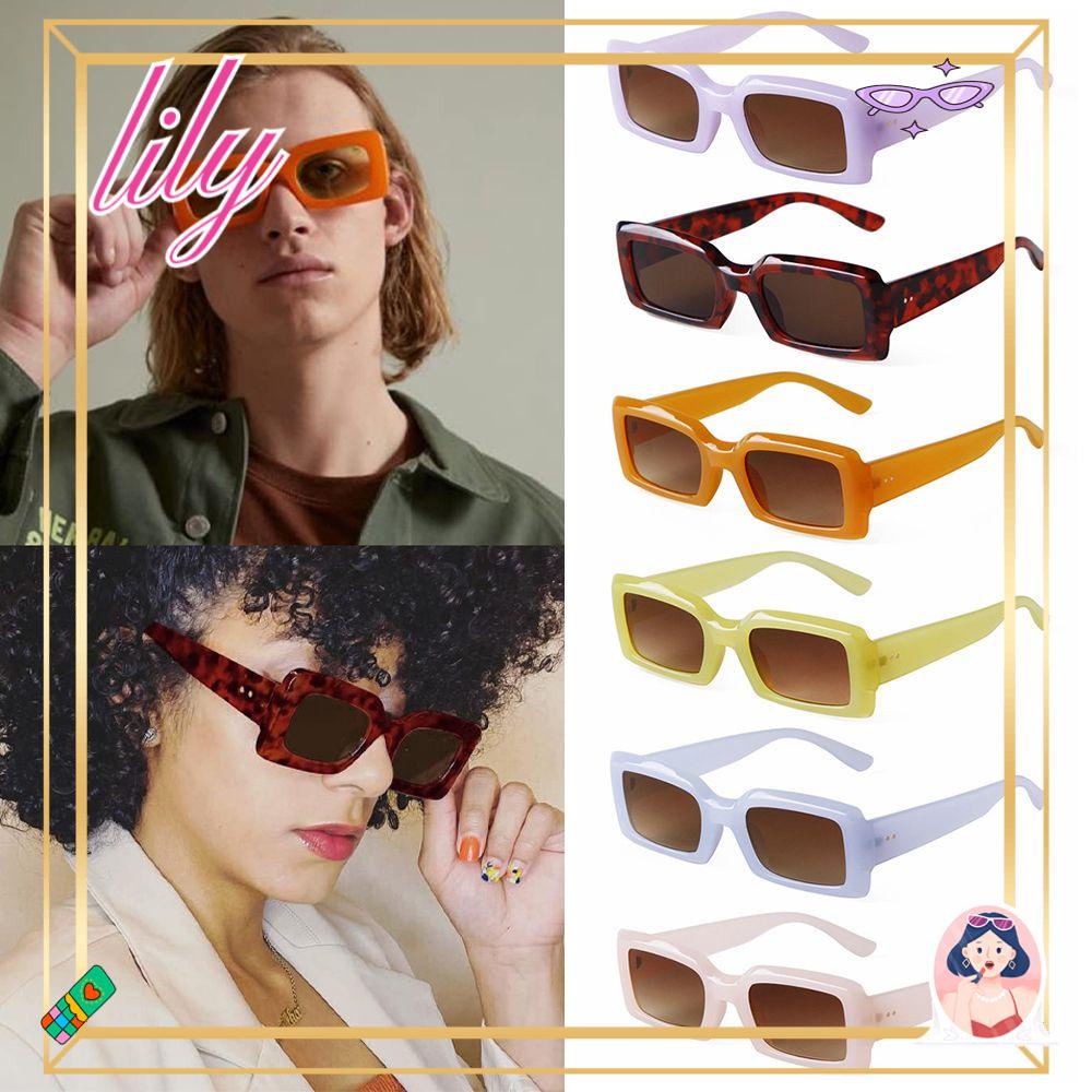 Lily Rectangle Sunglasses Retro UV400 Perlindungan Kacamata Pria Shades