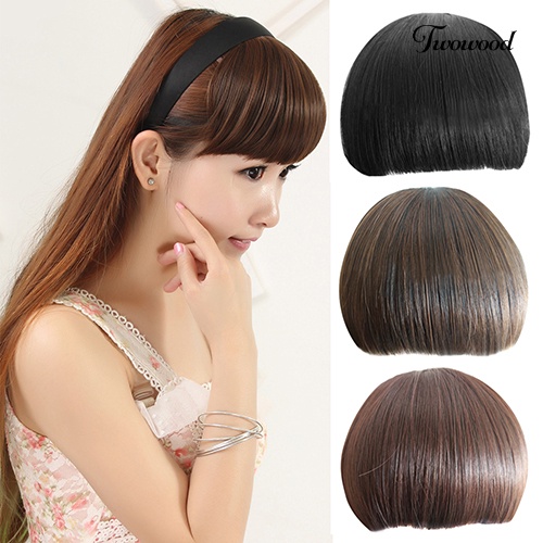 Twowood Gadis Cantik Klip On Rambut Depan Rapi Bang Lurus Fringe Hair Extension