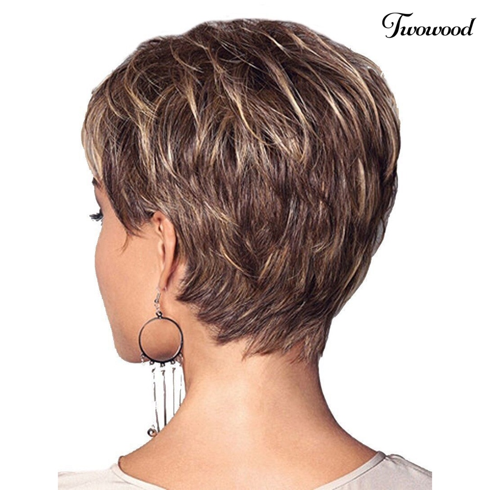 Twowood Fashion Wanita Potongan Rambut Pendek Shag Short Curly Ombre Wig Pesta Club