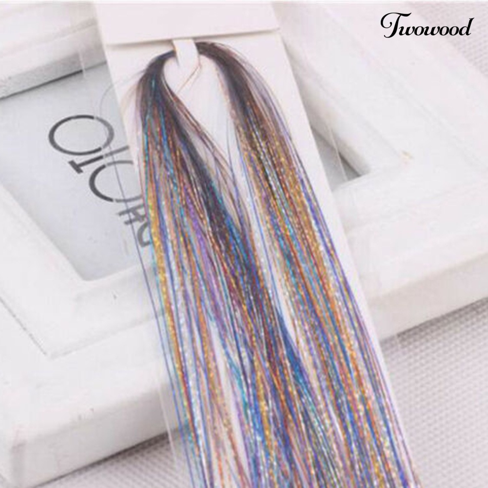 Twowood Tahan Panas Glitter Wig Lurus Panjang Mengkilap Mulus Hair Extension Sopak