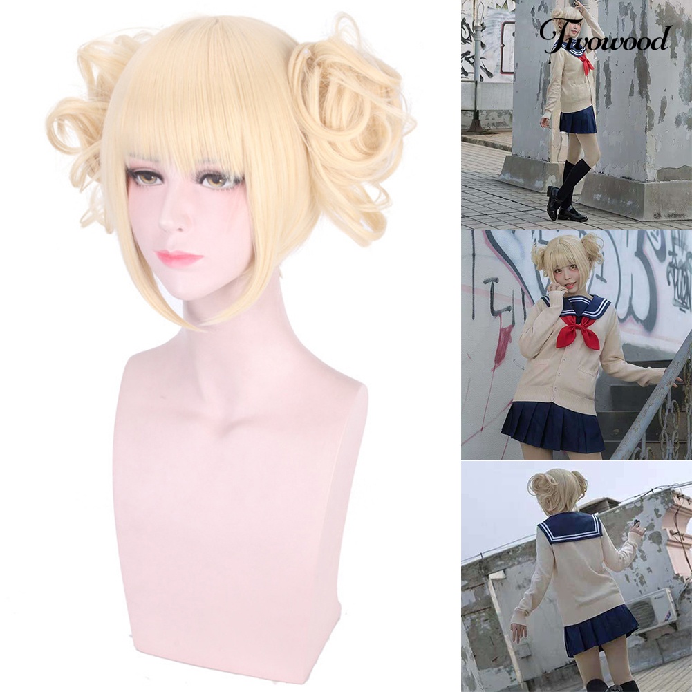 Twowood Wanita Wig Pendek Rambut Sintetis Dengan 2bunbun Poni Anime Cosplay Pesta Sopak