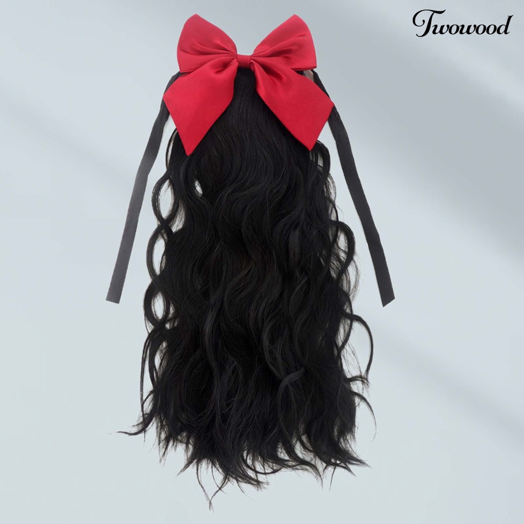 Twowood Wig Ekor Kuda Memperbaiki Elastisitas Tertinggi Alat Kecantikan Perempuan Wig Busur Keriting Panjang Untuk Gadis