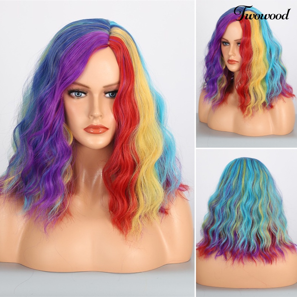 Twowood Wig Rambut Keriting Lembut Nyaman Dipakai Berbulu Warna Gradien Cocok Dengan Wig Sumur Memakai Panjang Bahu Warna Yang Kaya Perpanjangan Rambut Split Sebagian Aksesoris Rambut