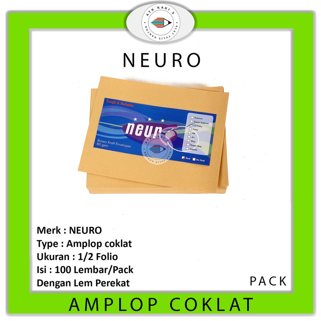 

NEURO - Amplop Coklat Ukuran 1/2 Folio Seal - Pack