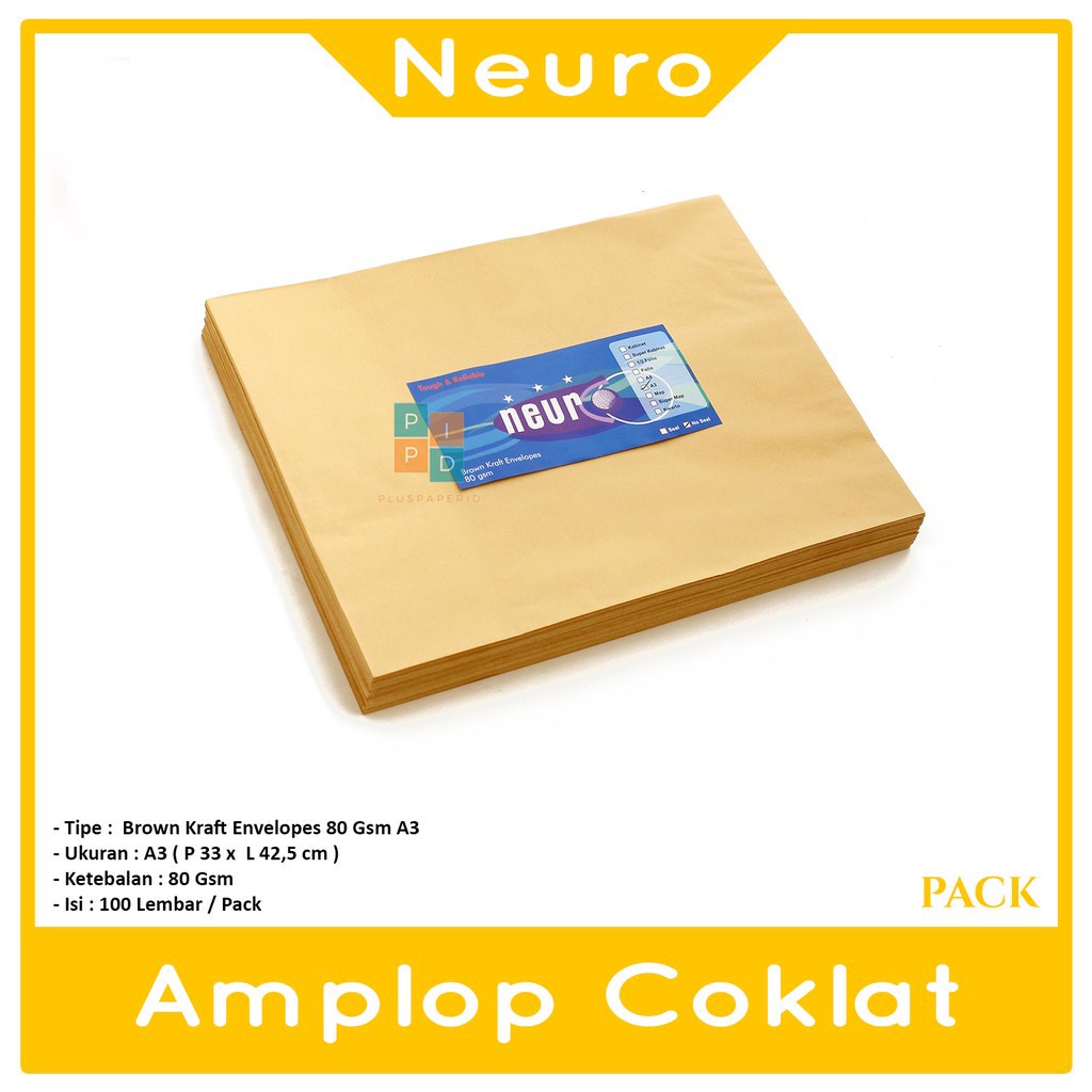 

NEURO - Amplop Coklat Ukuran A3 ( 33 x 42,5 cm ) No Seal - 1 Pack