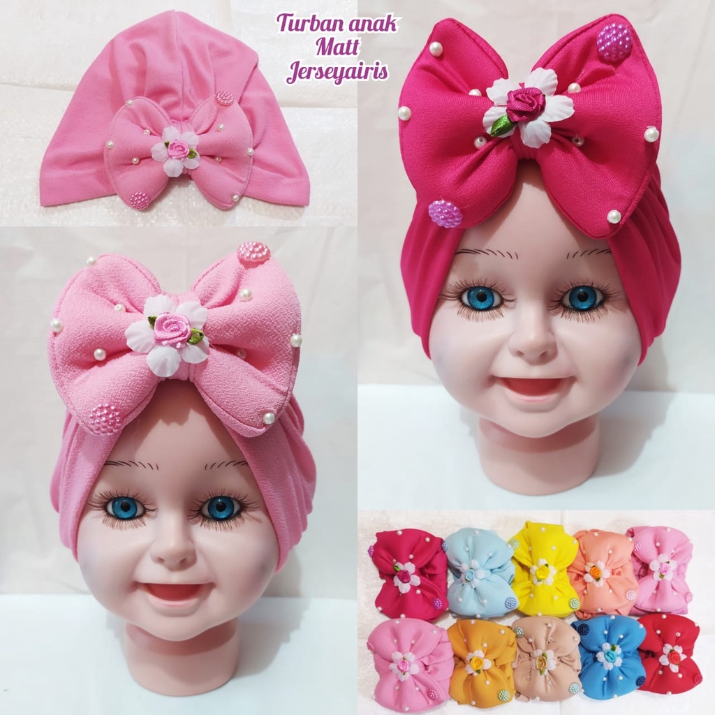 turban bayi / turban anak denisa pita bunga mutiara usia 0-3 tahun packing plastik perpcs