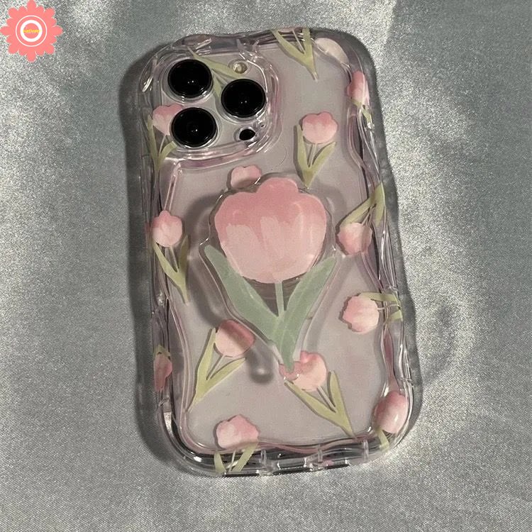 Bunga Segar Tulip Soft Case Untuk Redmi 9A A1 10C 10 9T 9 10A A2 9C NFC Redmi Note12 11 9 8 10s 11s 10 Pro Max POCO M3 3D Wavy Curved Edge Cover with Flower Stand Holder Bracket