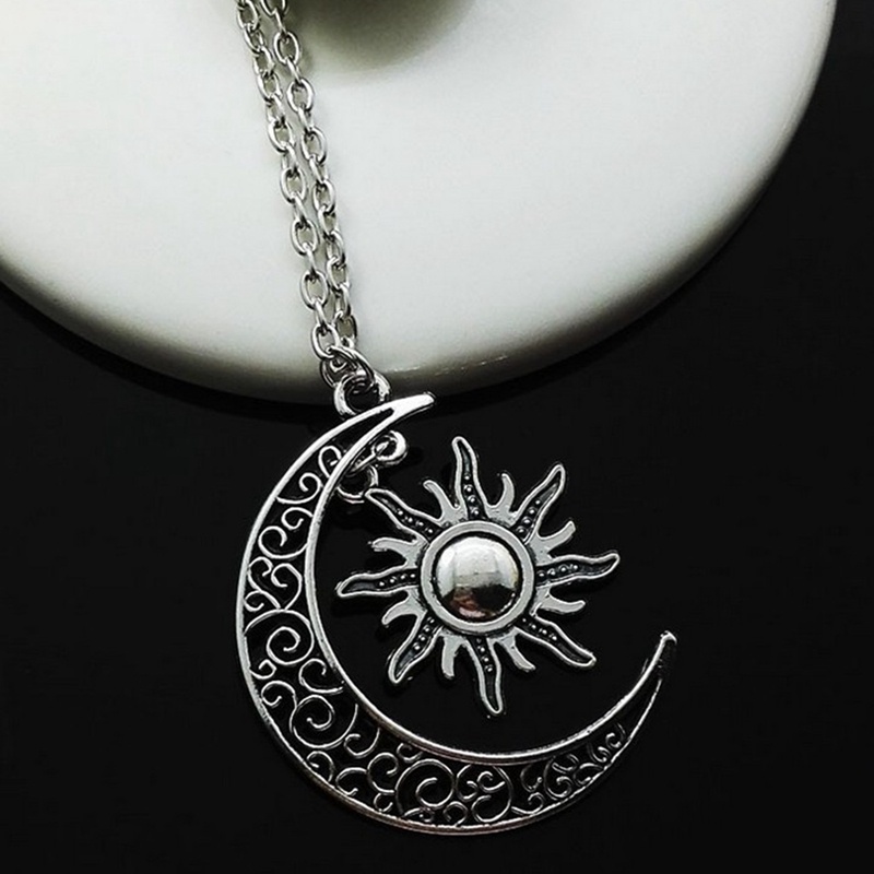 Vintage Sun Moon Pendant Alloy Rantai Kalung Perhiasan Charms