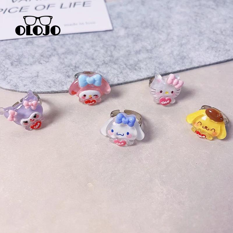 【COD】Sanrio Cincin Model Terbuka Desain Anjing Cinnamoroll Kulomi Bahan Resin Untuk Pasangan