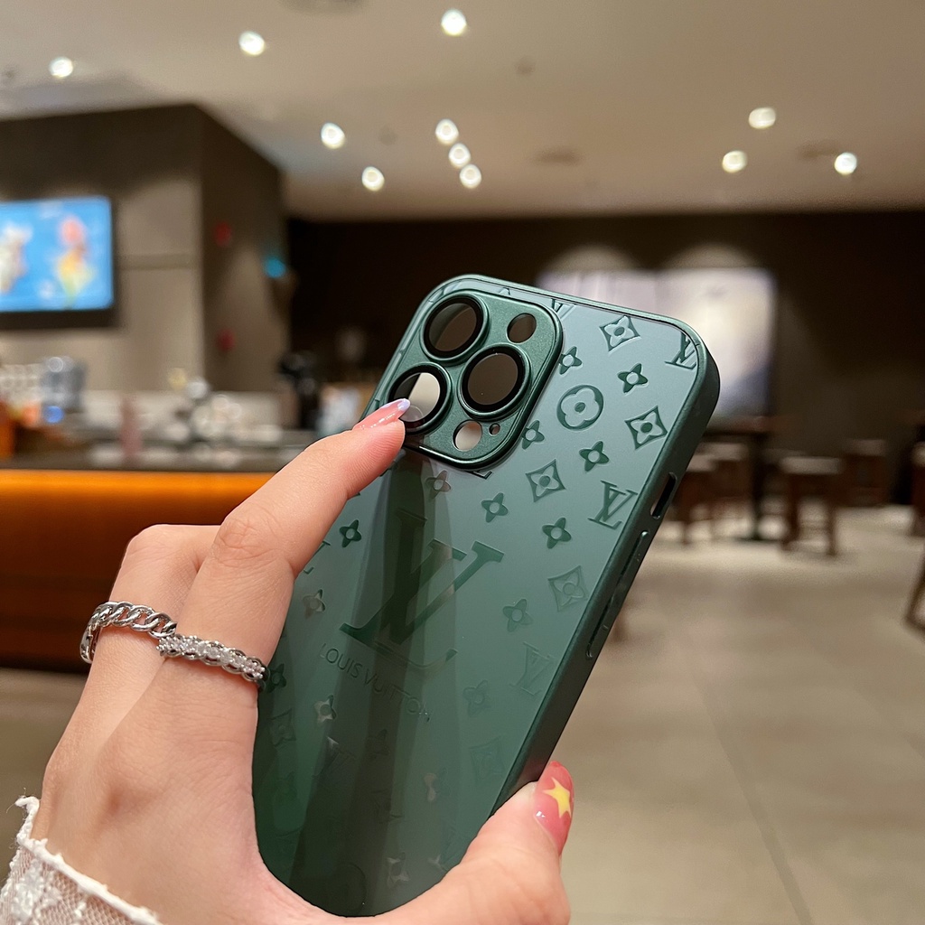 Luxury Louis Vuitton glass iphone case for iphone 11 12 13 14 pro max embossed matte LV iPhone casing