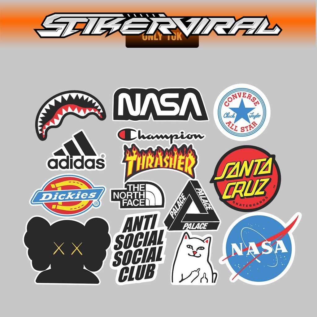 

14pcs STIKER - BRAND - STIKER AESTHETIC LAPTOP, AKSESORIS HP, ANTI AIR, MOTIF,HELM.