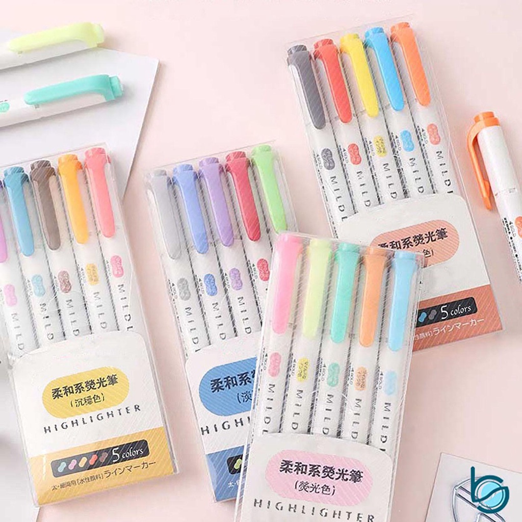 

Highlighter Penanda stabilo Pastel 1 Set /5Pcs 5Warna Penanda Berwarna - Best Stationary